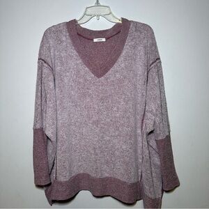 Cherish Oversized V-Neck Sweater in Purple Mauve Hue